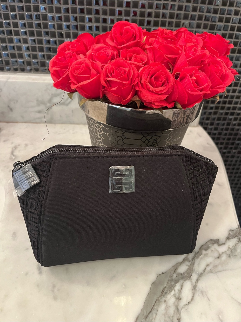 New Givenchy beauty Black Cosmetic Case makeup bag with Silver 4G Logo